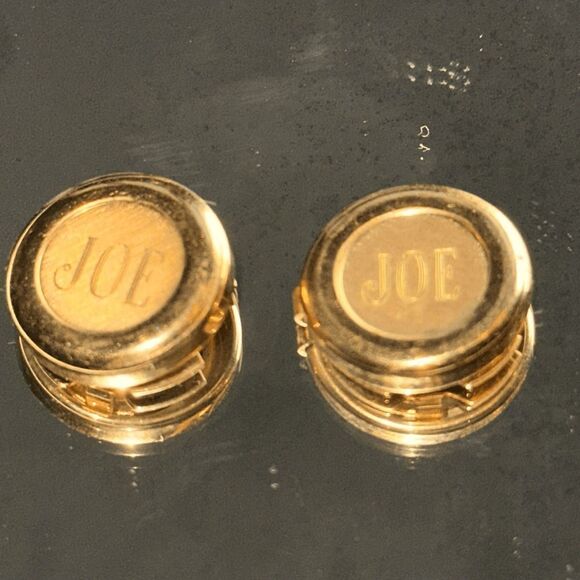 Two Vintage 14 karat‎ gold filled men’s button covers engraved with JOE